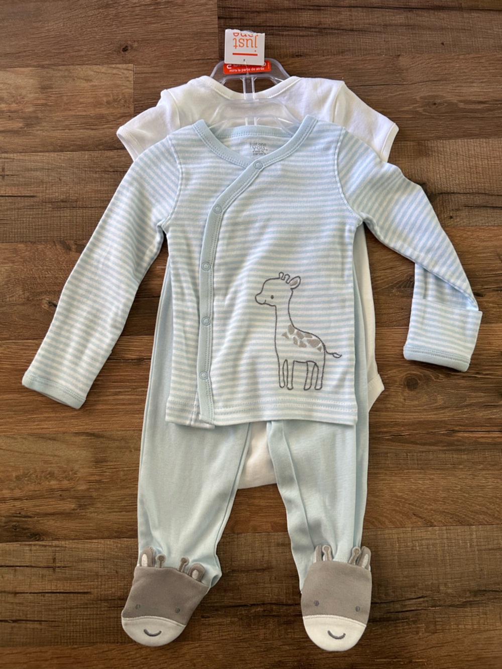 Carter's Light Blue & White Giraffe Footed Pajama Set
